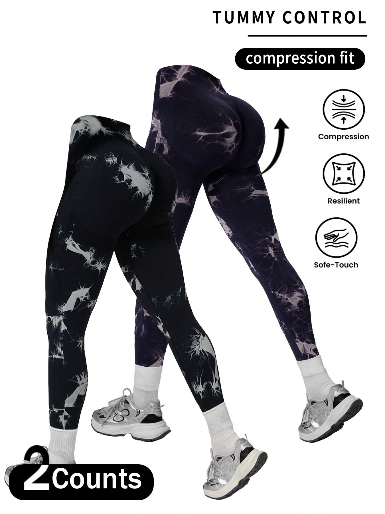 Yoga & Fitness With Denise - 2pcs Seamless High Elastic Tie-Dyed Sports