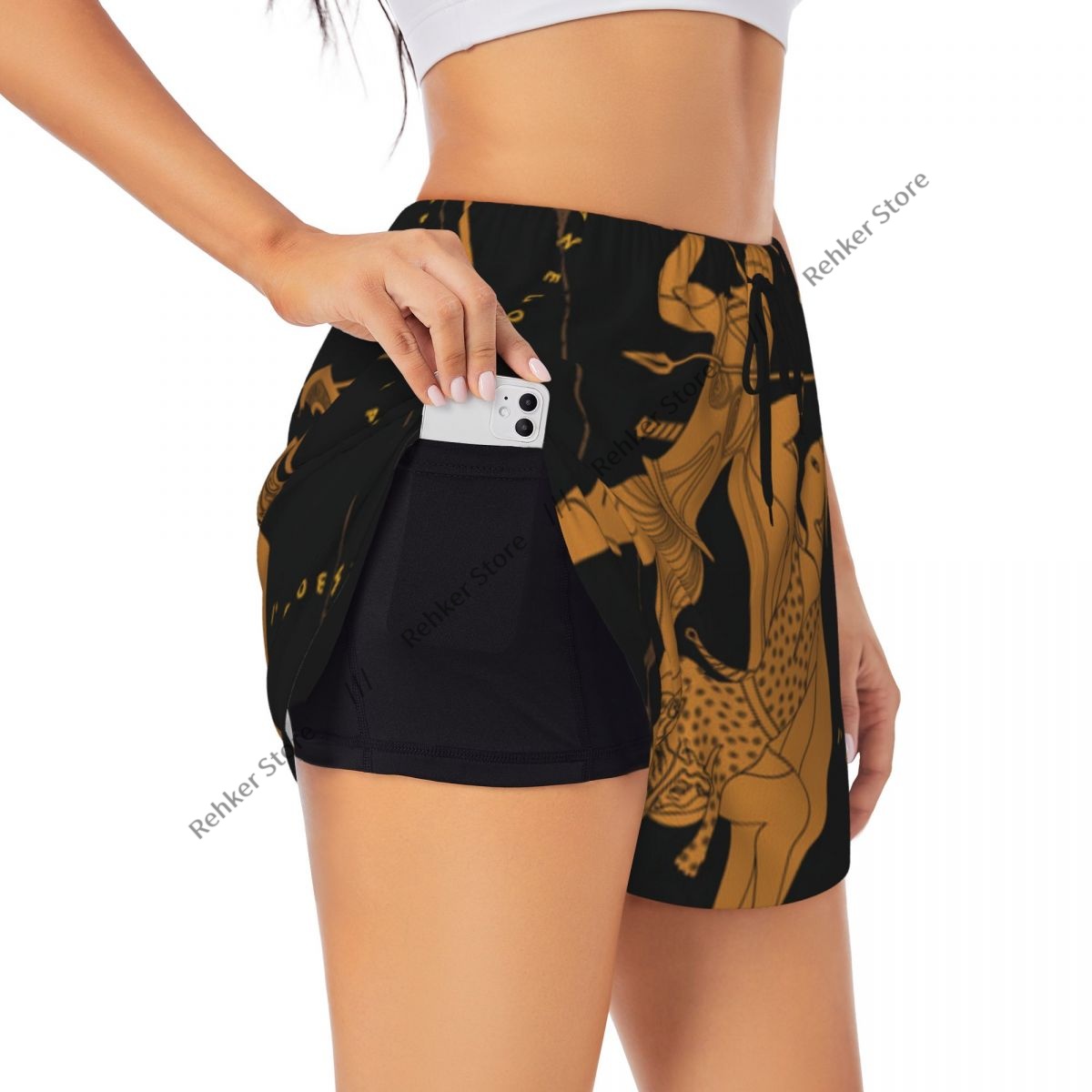 Women's Athletic Shorts Greek  - Yoga Fitness Drawing のレビューと価格