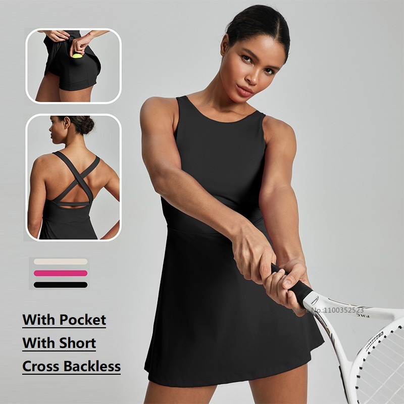 Women Cross Backless Tennis Dr - Yoga Fitness Dress のレビューと価格