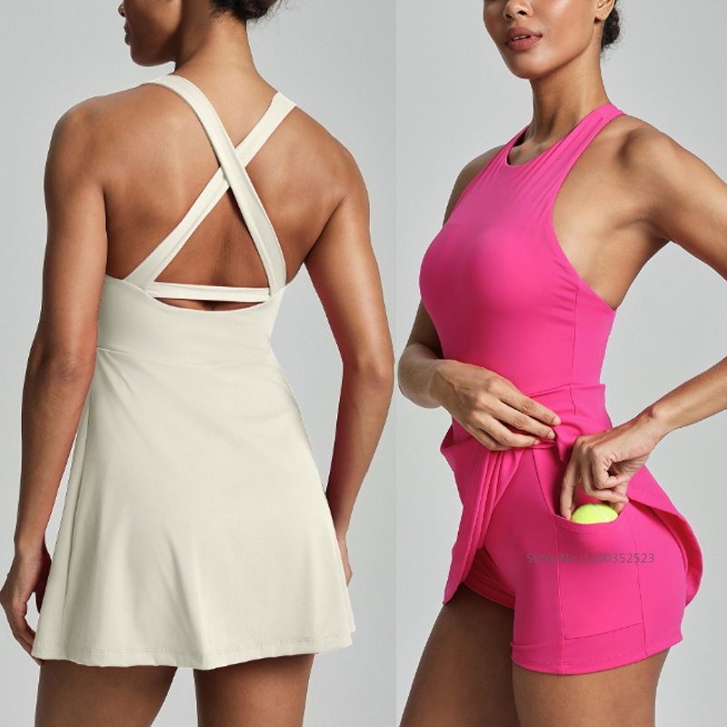 Women Cross Backless Tennis Dr - Yoga Fitness Dress のレビューと価格