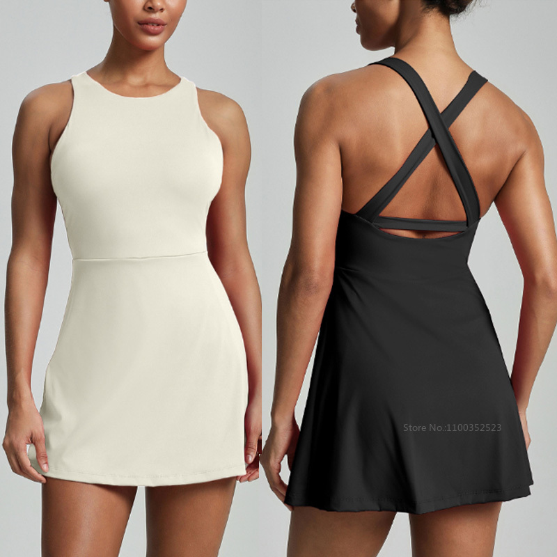 Women Cross Backless Tennis Dr - Yoga Fitness Dress のレビューと価格