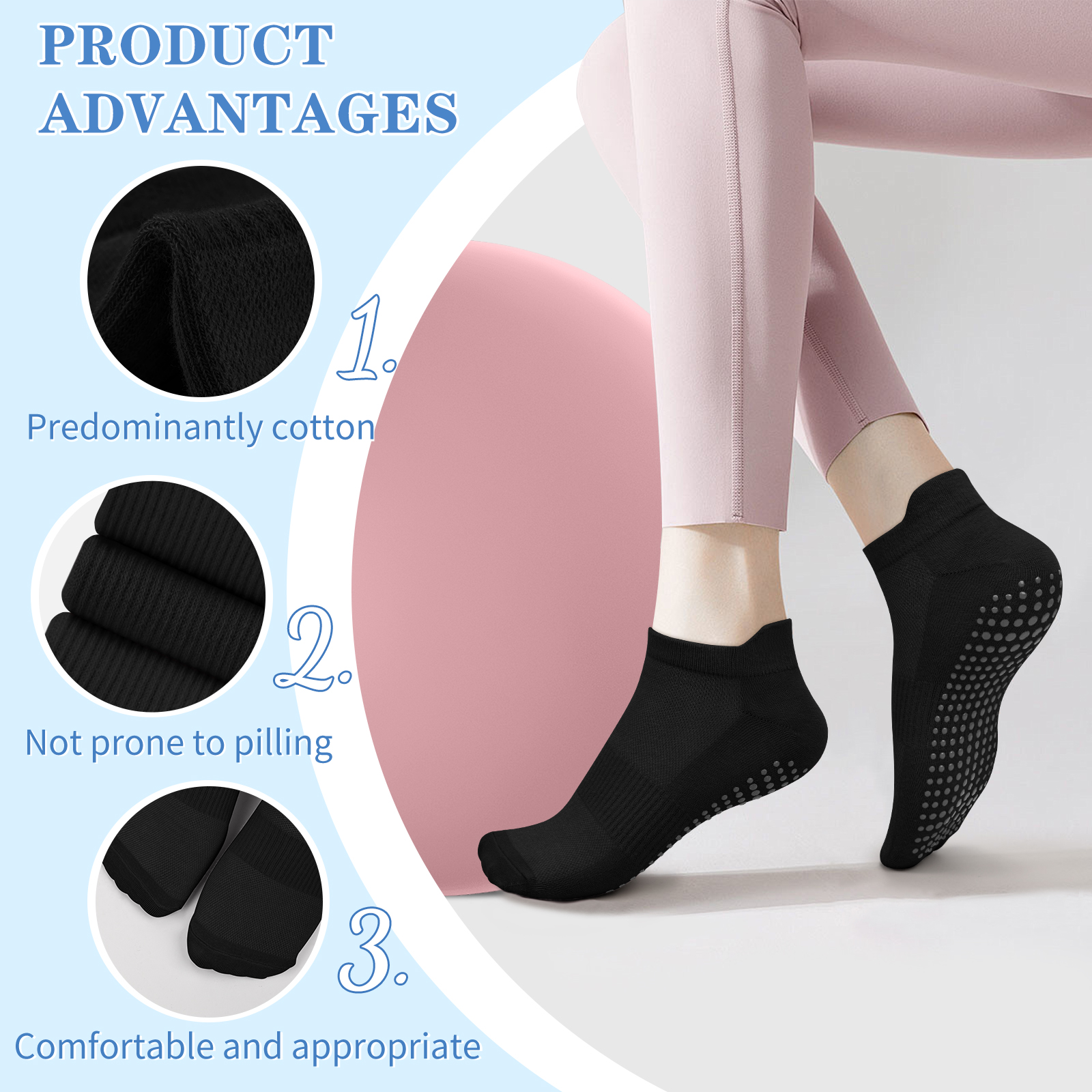 3 Pairs Yoga Socks Women Cotto - Yoga Dance & Fitness Center Llc のレビューと価格